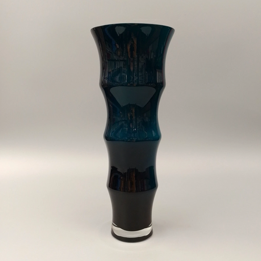 Vintage Blue Bamboo Art Glass Vase 1960s — Mid Century Modern Scandinavian Style | Excellent Condition | Rare Find