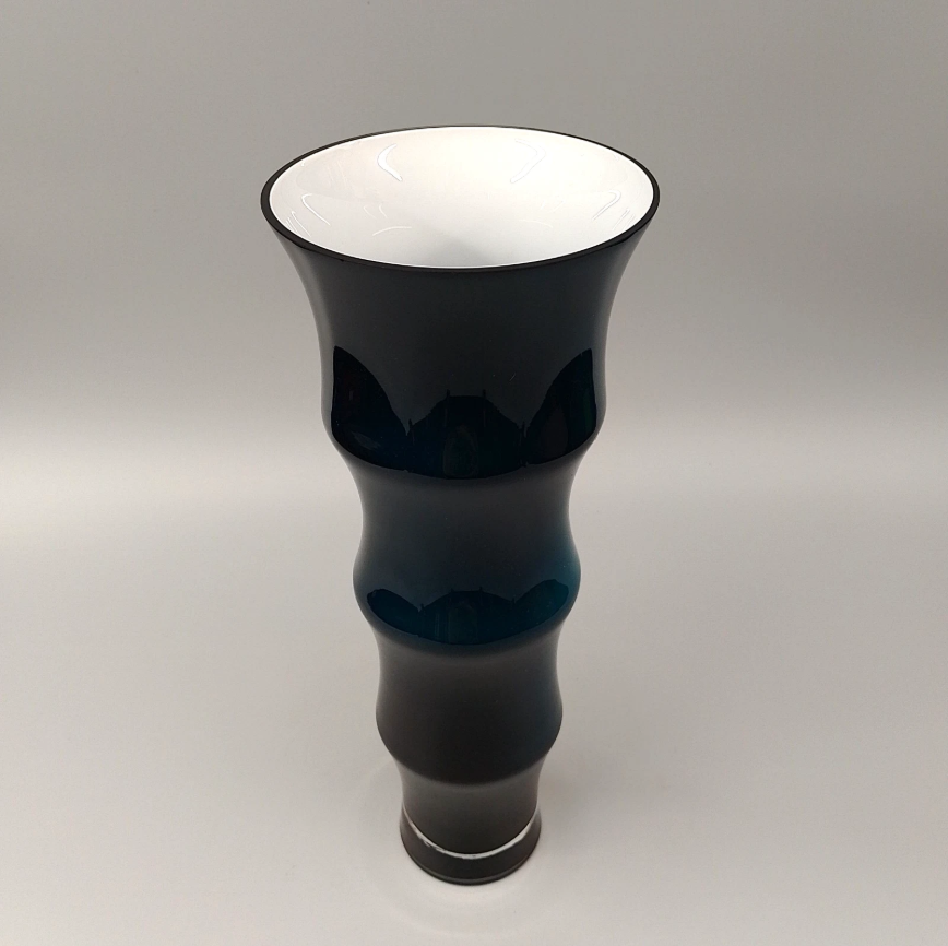 Vintage Blue Bamboo Art Glass Vase 1960s — Mid Century Modern Scandinavian Style | Excellent Condition | Rare Find